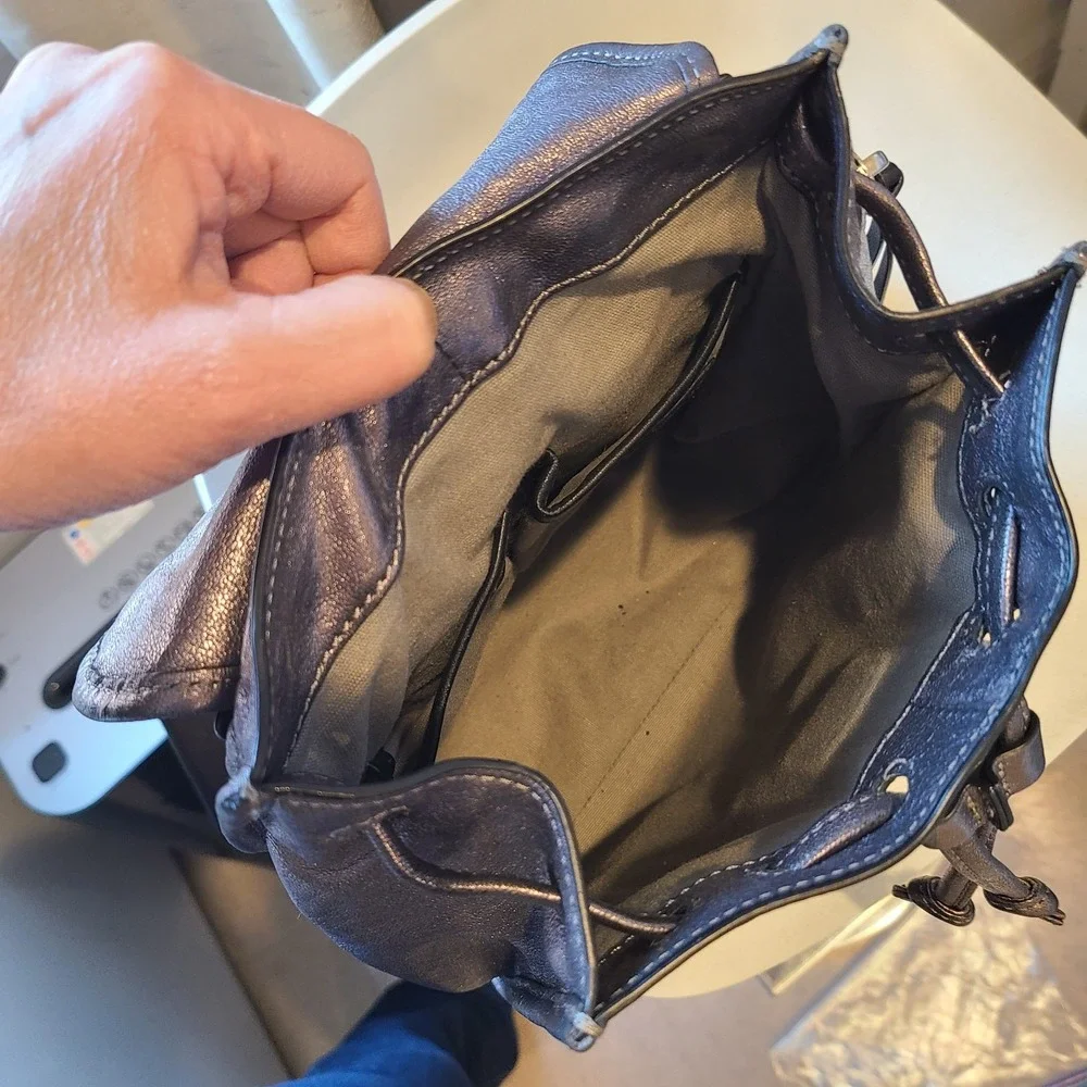 Rag & Bone Field‎ Backpack Silver Metallic Lambskin Leather Backpack